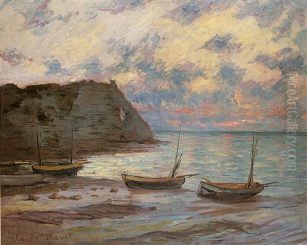 Coucher De Soleil A Etretat Oil Painting by Claude Monet