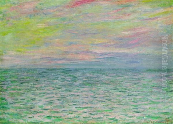 Coucher De Soleil A Pourville, Pleine Mer Oil Painting by Claude Monet