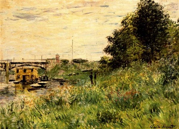 Les Bords De La Seine Au Pont D'argenteuil Oil Painting by Claude Monet