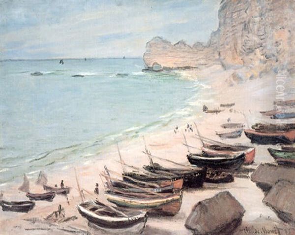 Bateaux Sur La Plage A Etretat Oil Painting by Claude Monet