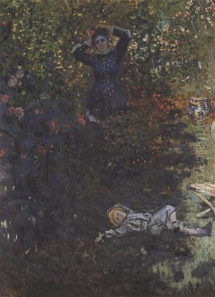 Camille Et Jean Monet Au Jardin D'argenteuil Oil Painting by Claude Monet