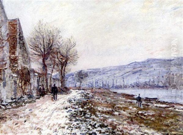 La Berge A Lavacourt, Neige Oil Painting by Claude Monet