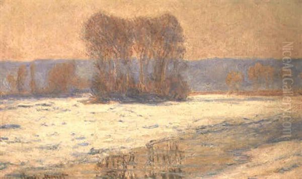 La Seine A Bennecourt, Hiver Oil Painting by Claude Monet