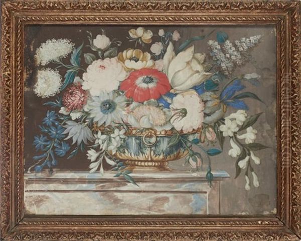 Corbeille De Fleurs Posee Sur Un Entablement Oil Painting by Octavianus Monfort