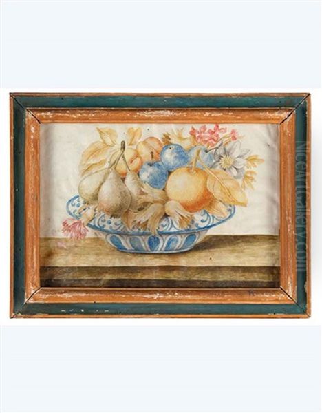 Ciotola Con Susine, Nocciole, Arancio, Pesche E Fiori Oil Painting by Octavianus Monfort