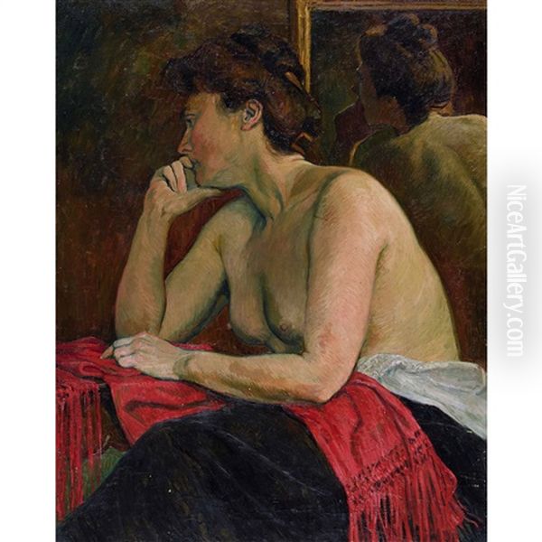 Nu Au Chale Rouge Oil Painting by Georges Daniel Monfreid