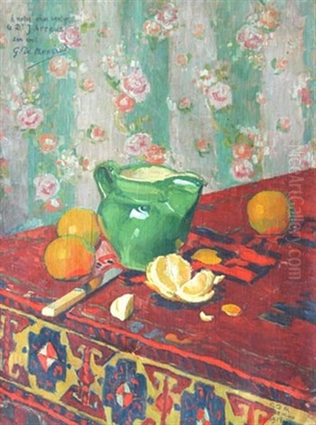 Nature Morte Aux Oranges Sur La Nappe Rouge Oil Painting by Georges Daniel Monfreid