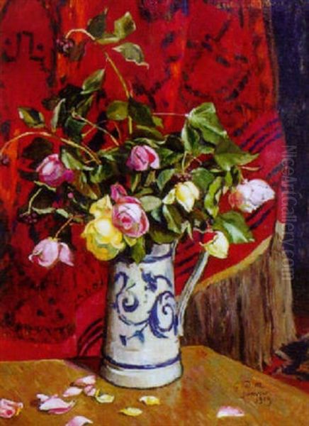 Composition Au Pichet De Roses Oil Painting by Georges Daniel Monfreid