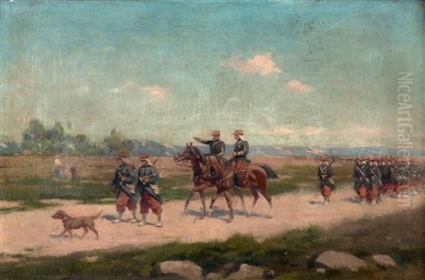 Militaires En Exercice Oil Painting by Jules Monge