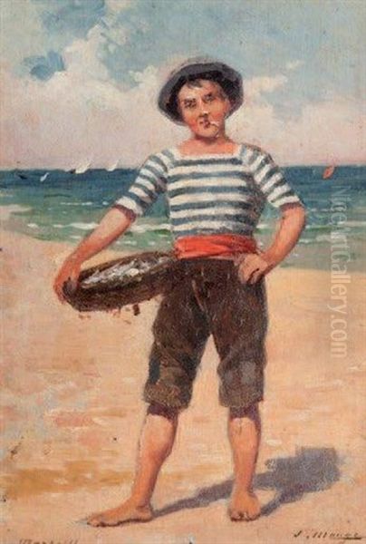 Pecheur Marseillais Sur La Plage Oil Painting by Jules Monge