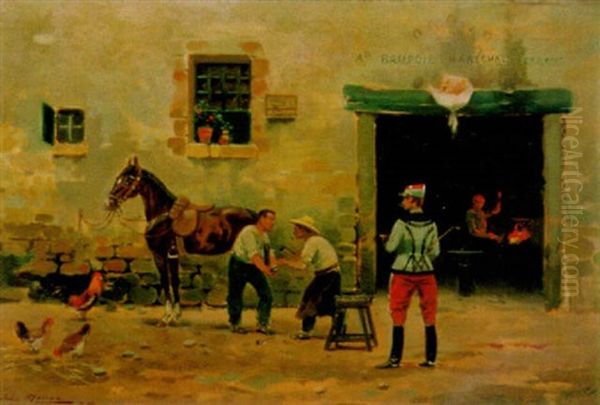 Beim Hufschmied Oil Painting by Jules Monge