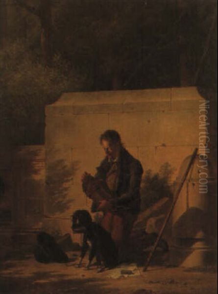 Le Repos Du Joueur De Vielle by Antoine Pierre Mongin