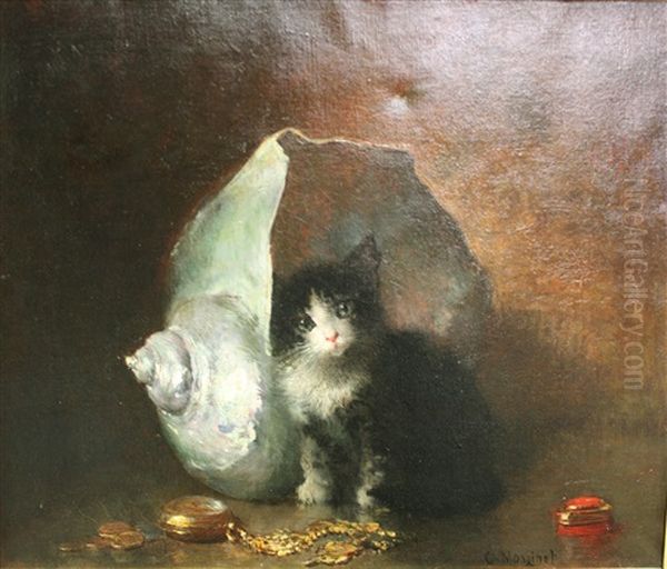 Chaton Et Coquillage Oil Painting by Charles Monginot