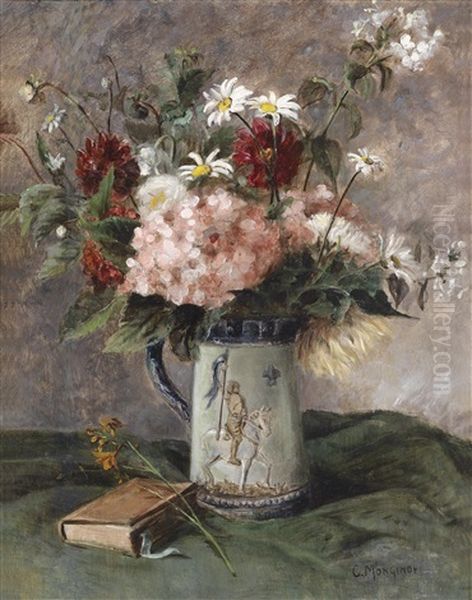 Blumenstuck Mit Buch Oil Painting by Charles Monginot