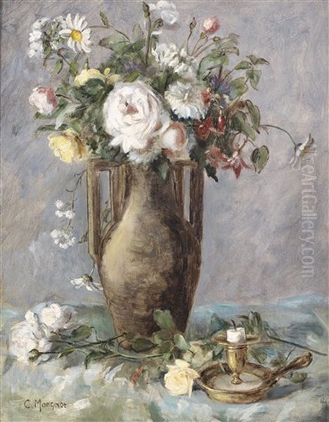 Blumenstuck Mit Kerzenhalter Oil Painting by Charles Monginot