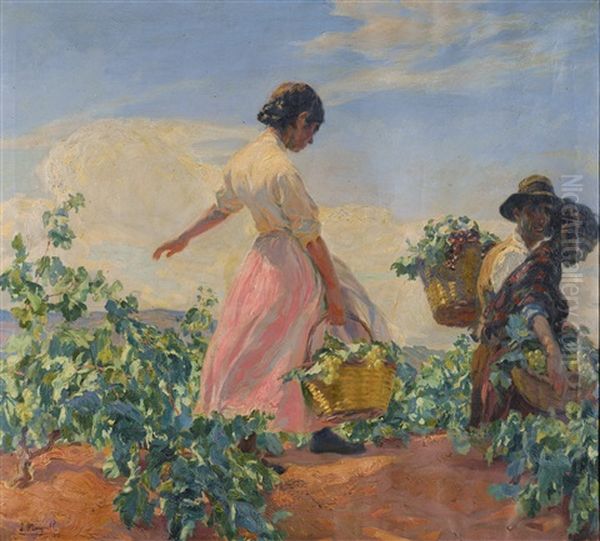 La Vendimia (the Grape Harvest) Oil Painting by Jose Mongrell Torrent