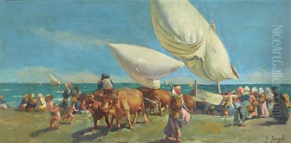 Escena En Una Playa Oil Painting by Jose Mongrell Torrent