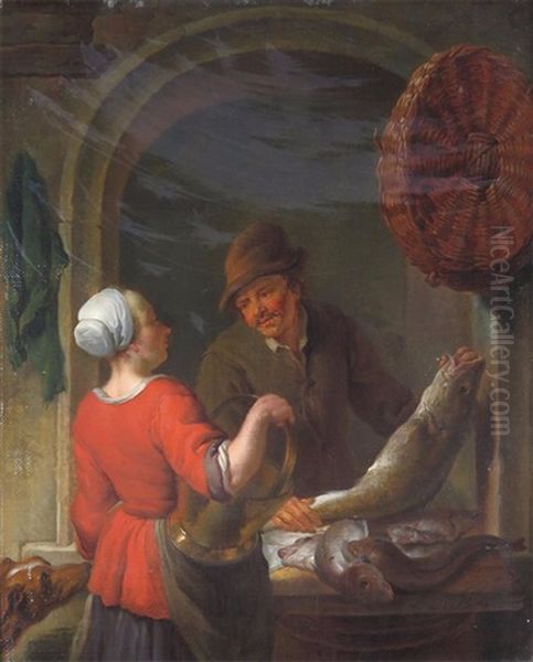 The Fish Vendor Oil Painting by Louis de Moni