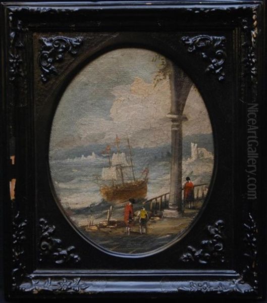 Tall Sailing Ship In Rough Waters Oil Painting by Louis de Moni