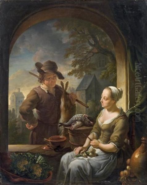 La Preparation Du Repas Oil Painting by Louis de Moni