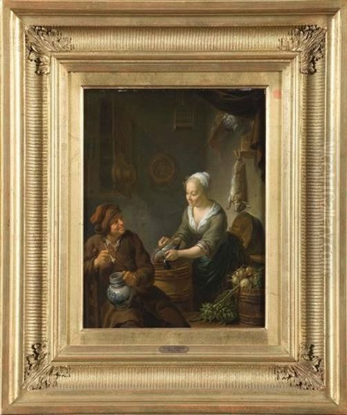 Jeune Servante Plumant Un Col-vert Oil Painting by Louis de Moni