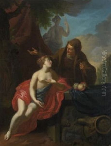 Pomona Und Die Alte In Parklandschaft Oil Painting by Louis de Moni