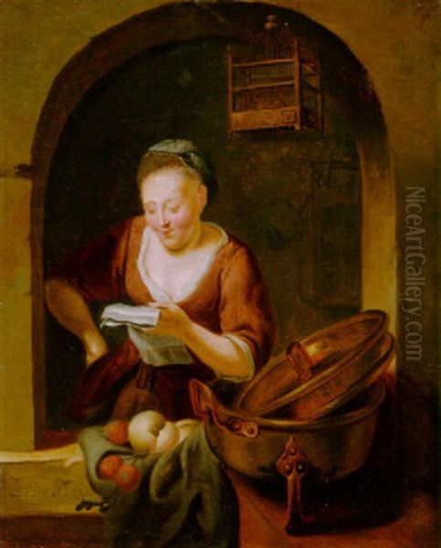 Lesende Frau Am Fenster Oil Painting by Louis de Moni