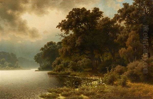 At The Lakeside Oil Painting by Julius Monien