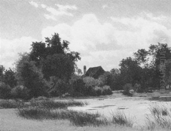 Rural Landscape With Pond Oil Painting by Julius Monien