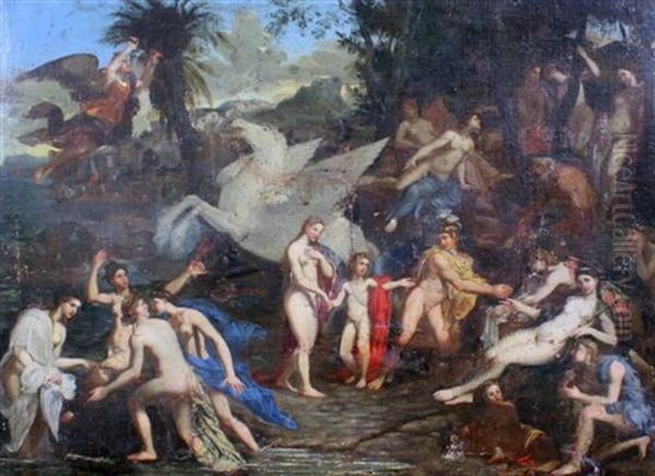 Pegasus Among The Muses On Mount Parnassus Oil Painting by Pierre Monier