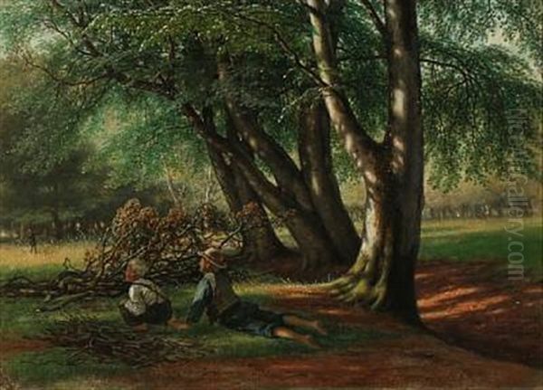 Two Boys In The Woods Oil Painting by David Monies