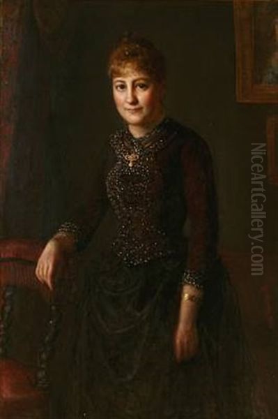 Portrait Of A Lady In Dark Dress With Jewelery Oil Painting by David Monies