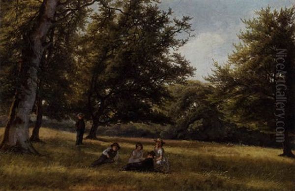 Unge Mennesker I Et Parklandskab, Sommer Oil Painting by David Monies