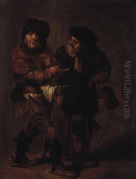 Two Peasants Oil Painting by Jan (Johannes) Moninckx