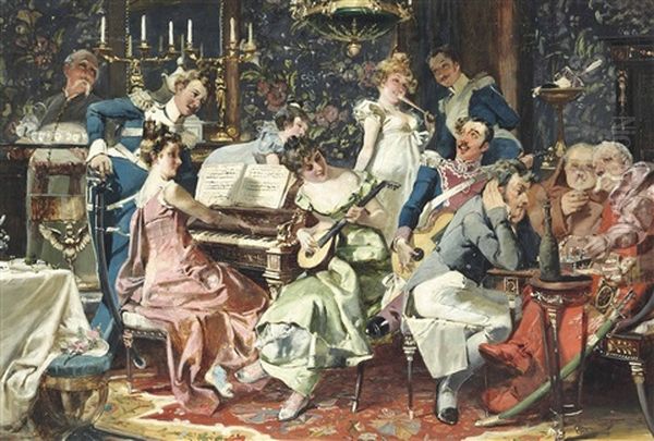 The Convivial Party Oil Painting by Jan Czeslaw Moniuszko