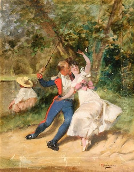 Soldier Dancing With A Lady Oil Painting by Jan Czeslaw Moniuszko