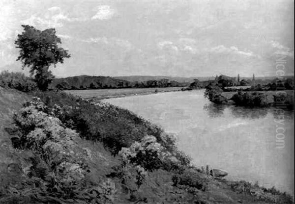 River Landscape In The Spring Oil Painting by William Monk