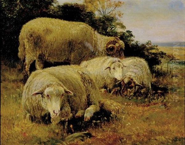 Sheep Grazing In A Landscape Oil Painting by John Austin Sands Monks