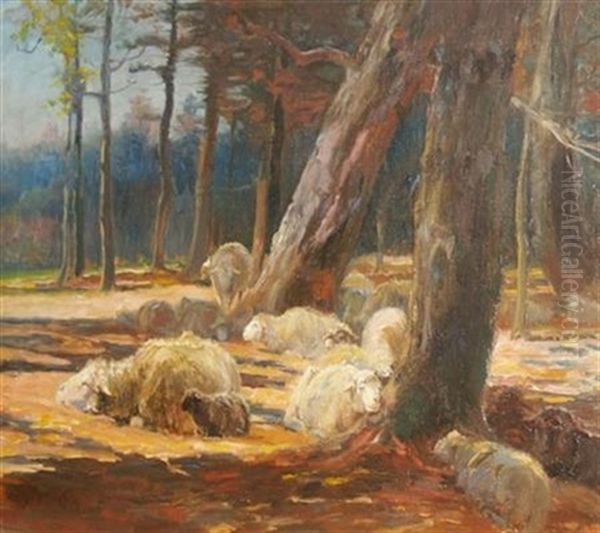 Sheep At Rest At The Edge Of A Wood Oil Painting by John Austin Sands Monks