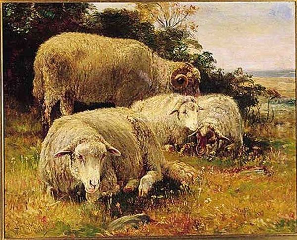 Sheep Grazing In A Landscape Oil Painting by John Austin Sands Monks