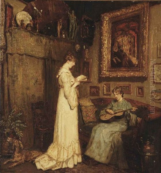 Het Duo (two Women In An Interior) Oil Painting by Martin Monnickendam