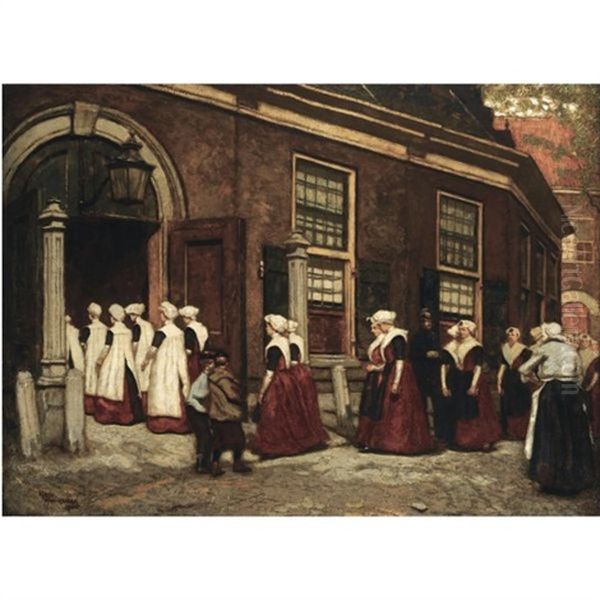 Amsterdam Orphan Girls Entering The Orphanage Het Burgerweeshuis Oil Painting by Martin Monnickendam