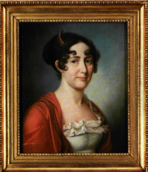 Madame Casadaban I Hvid Kjole Og Rodt Sjal by Gabriel-Jean-Joseph le Monnier