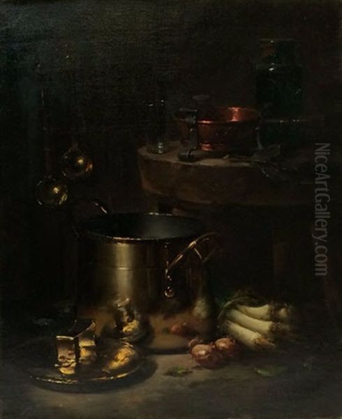 Nature-mortes Aux Cuivres (pair) Oil Painting by Maurice Louis Monnot