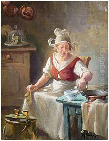 Dans L'office Oil Painting by Maurice Louis Monnot