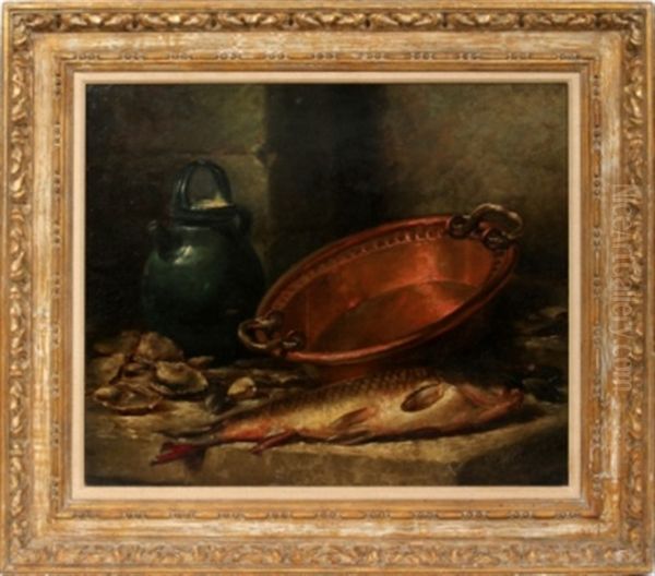 Still Life With Fish & Copper Pot Oil Painting by Maurice Louis Monnot