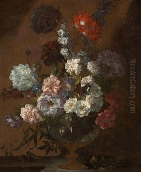 Vase De Fleurs Sur Un Entablement Oil Painting by Antoine Monnoyer