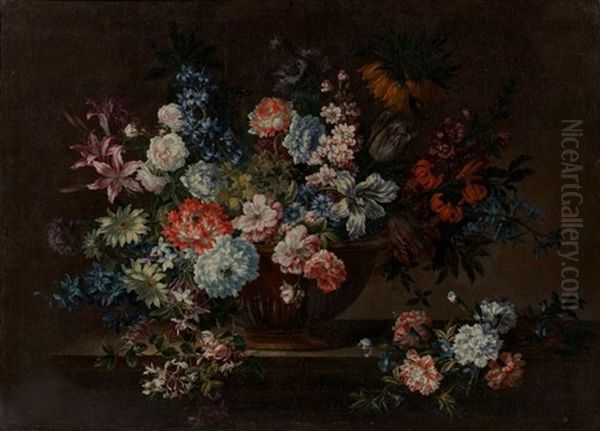 Vase De Fleurs Sur Un Entablement Oil Painting by Antoine Monnoyer