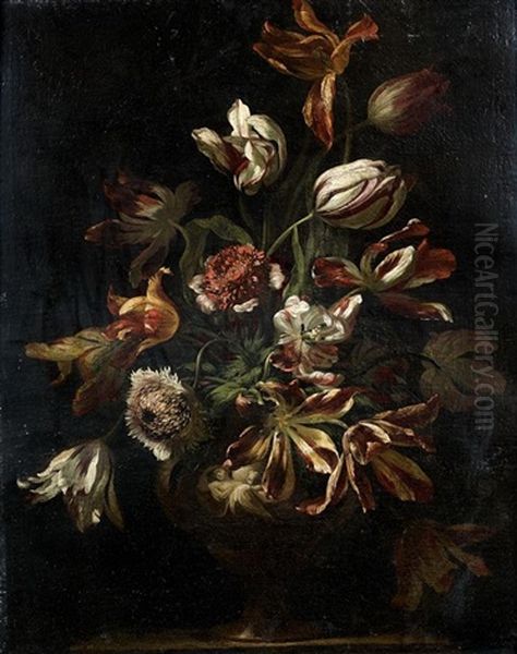 Bouquet De Fleur Dans Un Vase Sculpte Oil Painting by Antoine Monnoyer