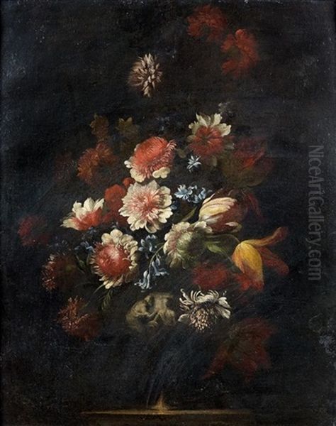 Bouquet De Fleur Dans Un Vase Sculpte Oil Painting by Antoine Monnoyer